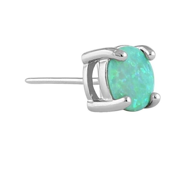 Sterling Silver Round Green Opal Stud Earrings New - Picture 2 of 4